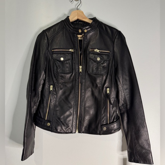 Michael Kors, black leather jacket size small - Picture 1 of 8